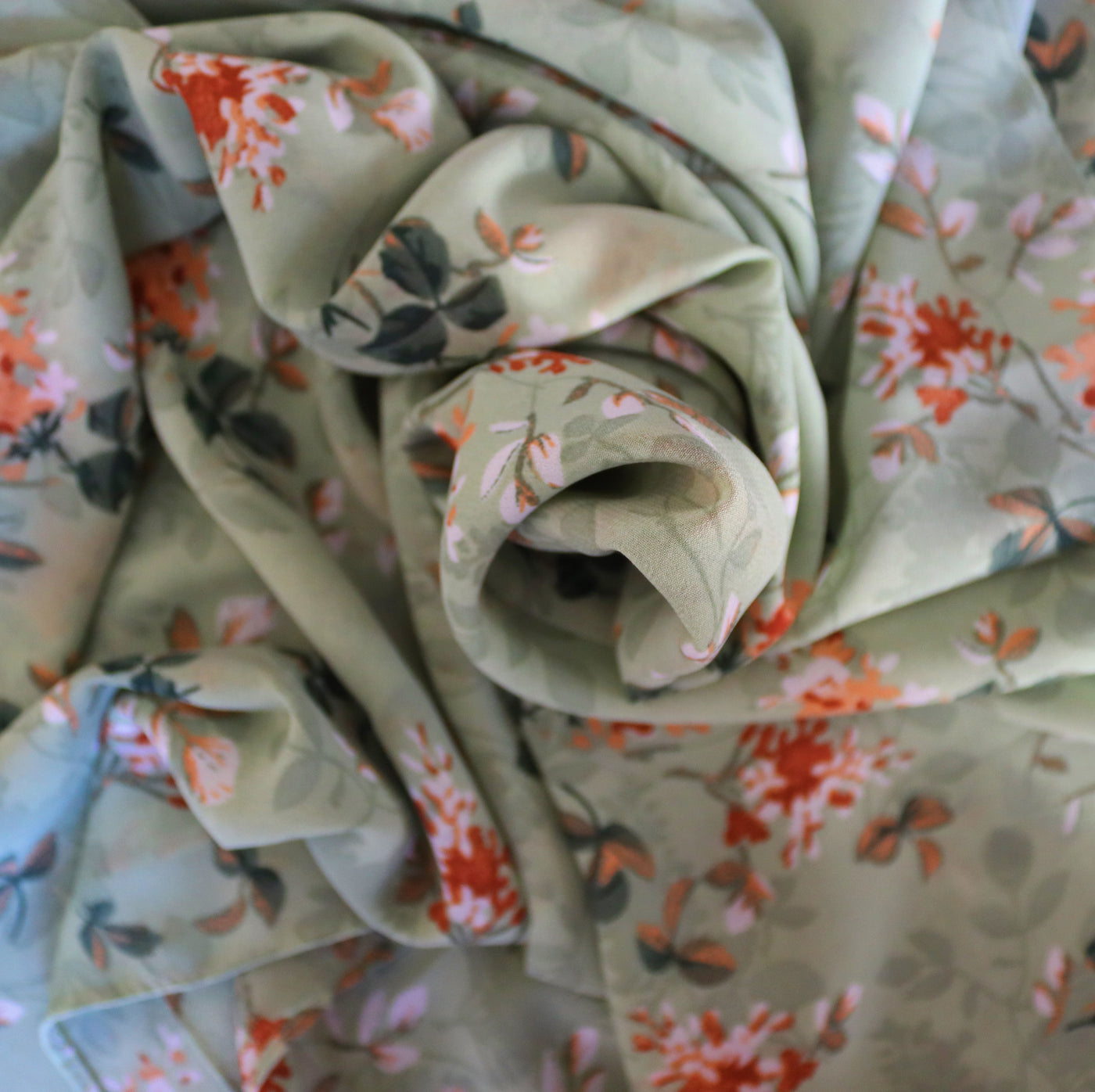 Chiffon Printed Hijab / Dusty Mint Floral
