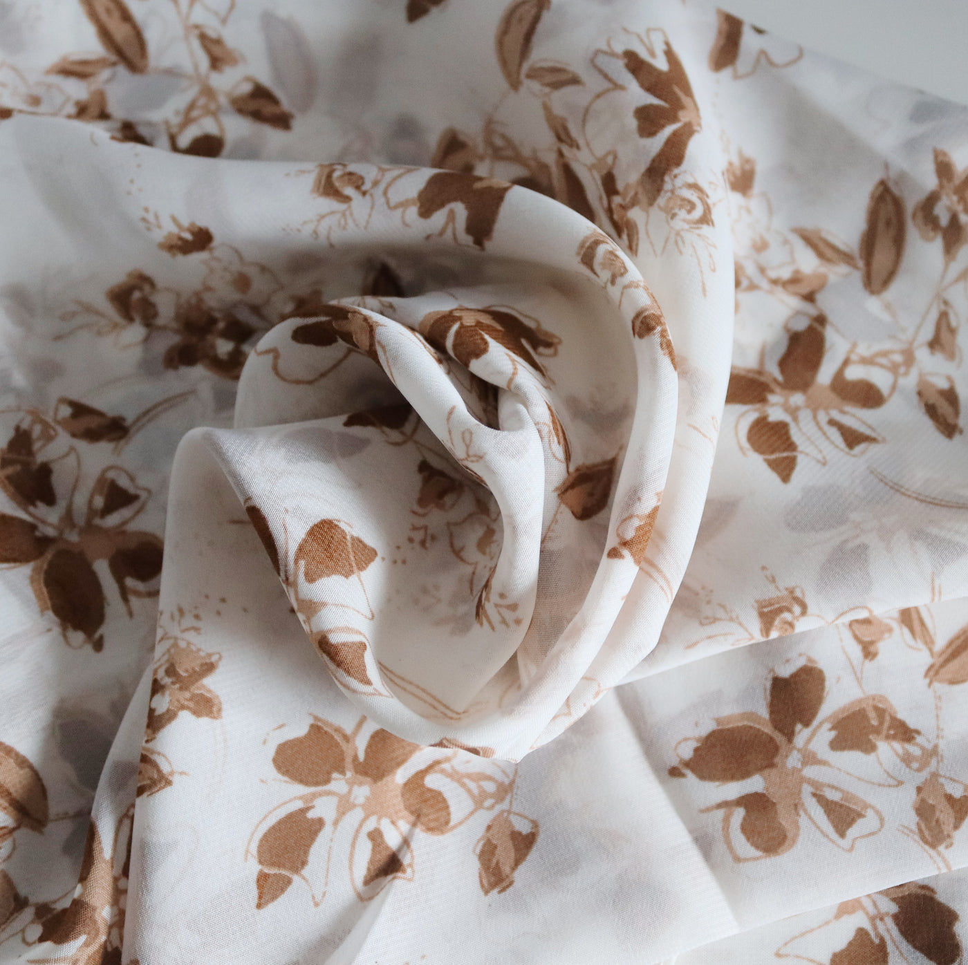 Chiffon Printed Hijab / Brown Leaves