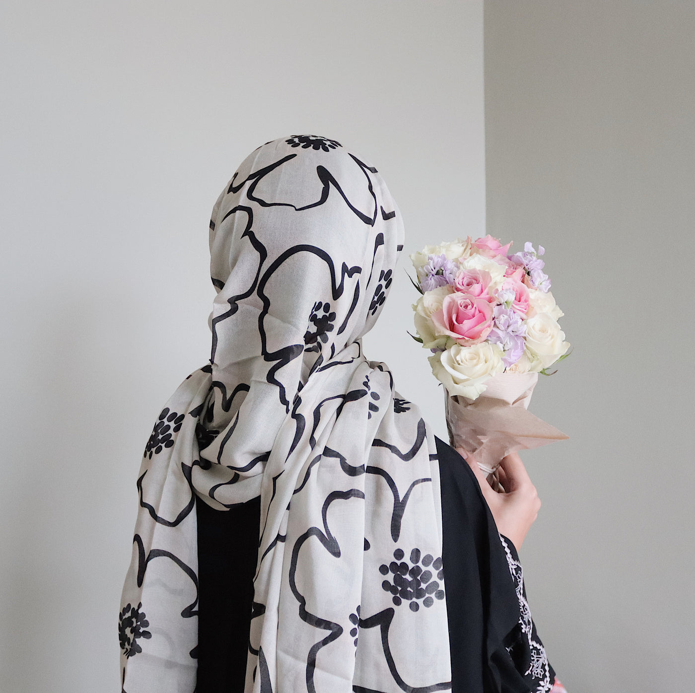 Printed Modal Hijab | Monochrome Floral