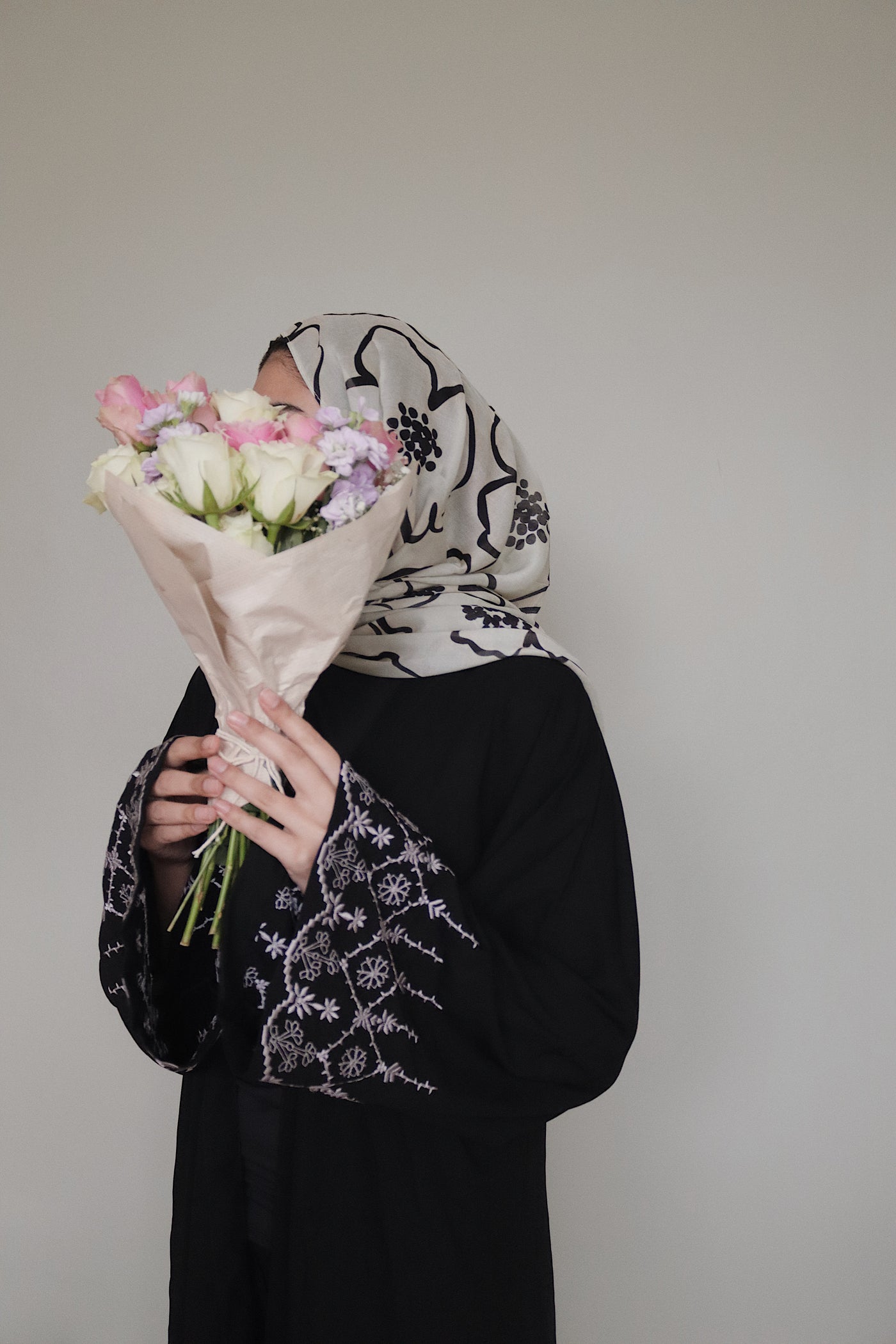 Printed Modal Hijab | Monochrome Floral