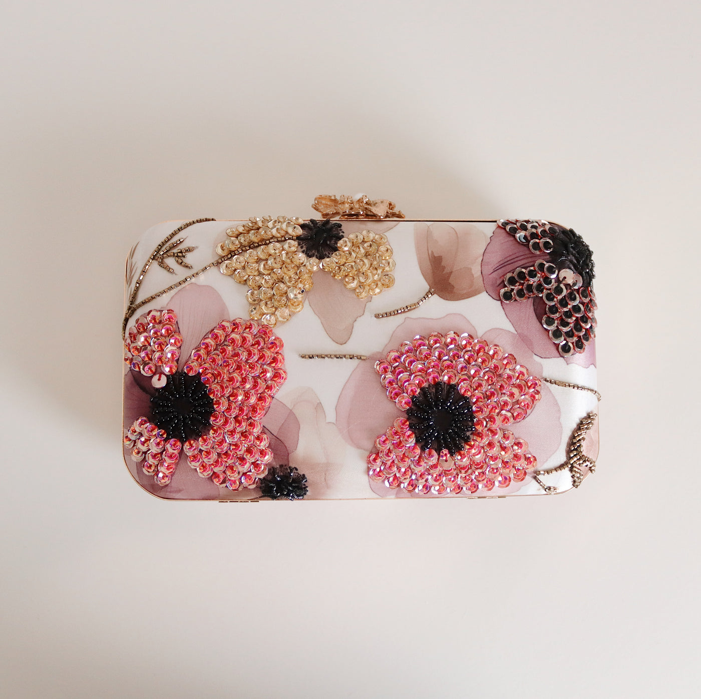 Crimson Bloom Embellished Clutch Bag