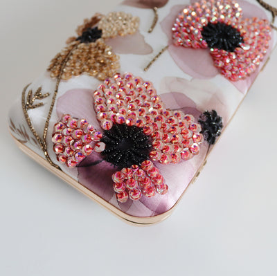 Crimson Bloom Embellished Clutch Bag