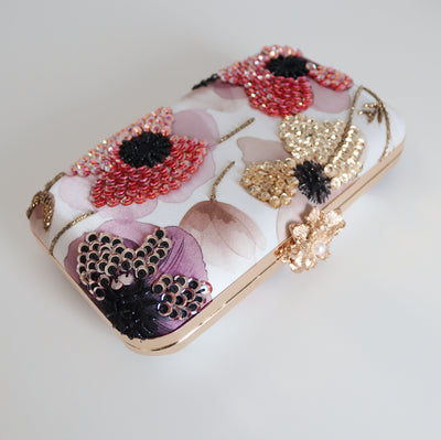 Crimson Bloom Embellished Clutch Bag