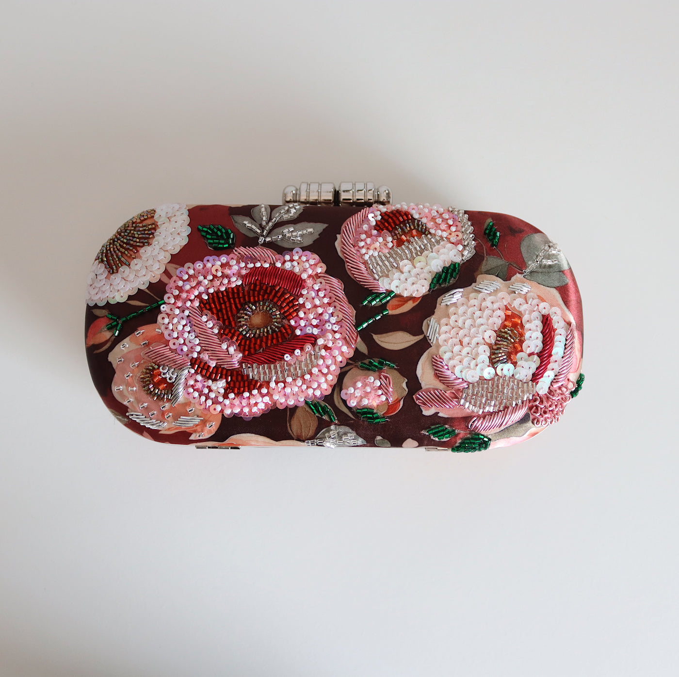 Ruby Peony Embellished Clutch Bag