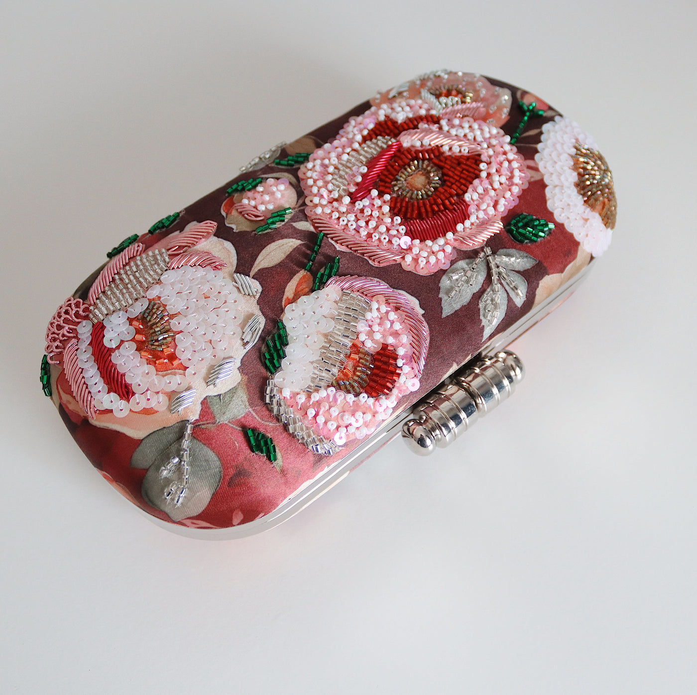 Ruby Peony Embellished Clutch Bag