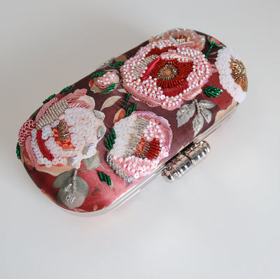 Ruby Peony Embellished Clutch Bag