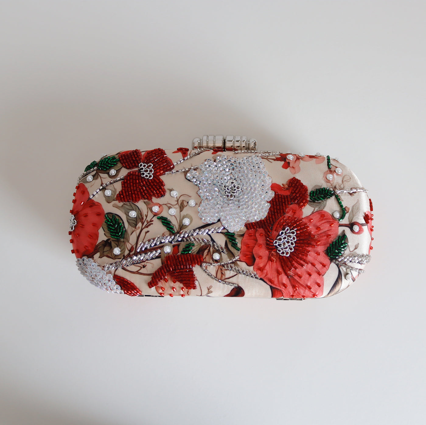 Scarlet Bloom Embellished Clutch Bag