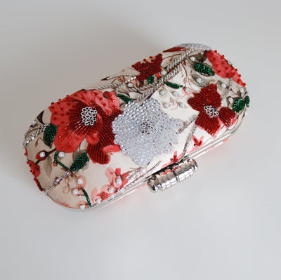 Scarlet Bloom Embellished Clutch Bag