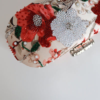 Scarlet Bloom Embellished Clutch Bag
