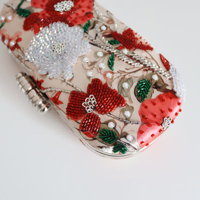 Scarlet Bloom Embellished Clutch Bag